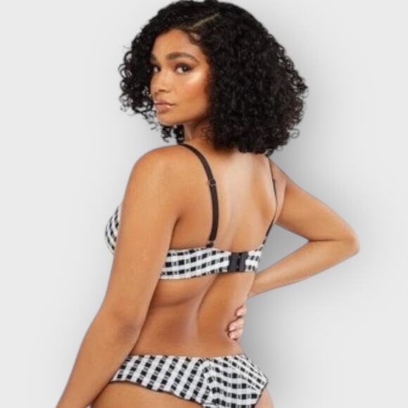 Savage X Fenty Gingham Remix Unlined Plunge Bra | 32C Black White Sexy Lingerie - Picture 5 of 7